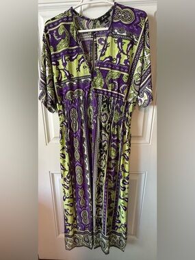 5th & Love Purple and Lime Green Paisley Maxi Dress